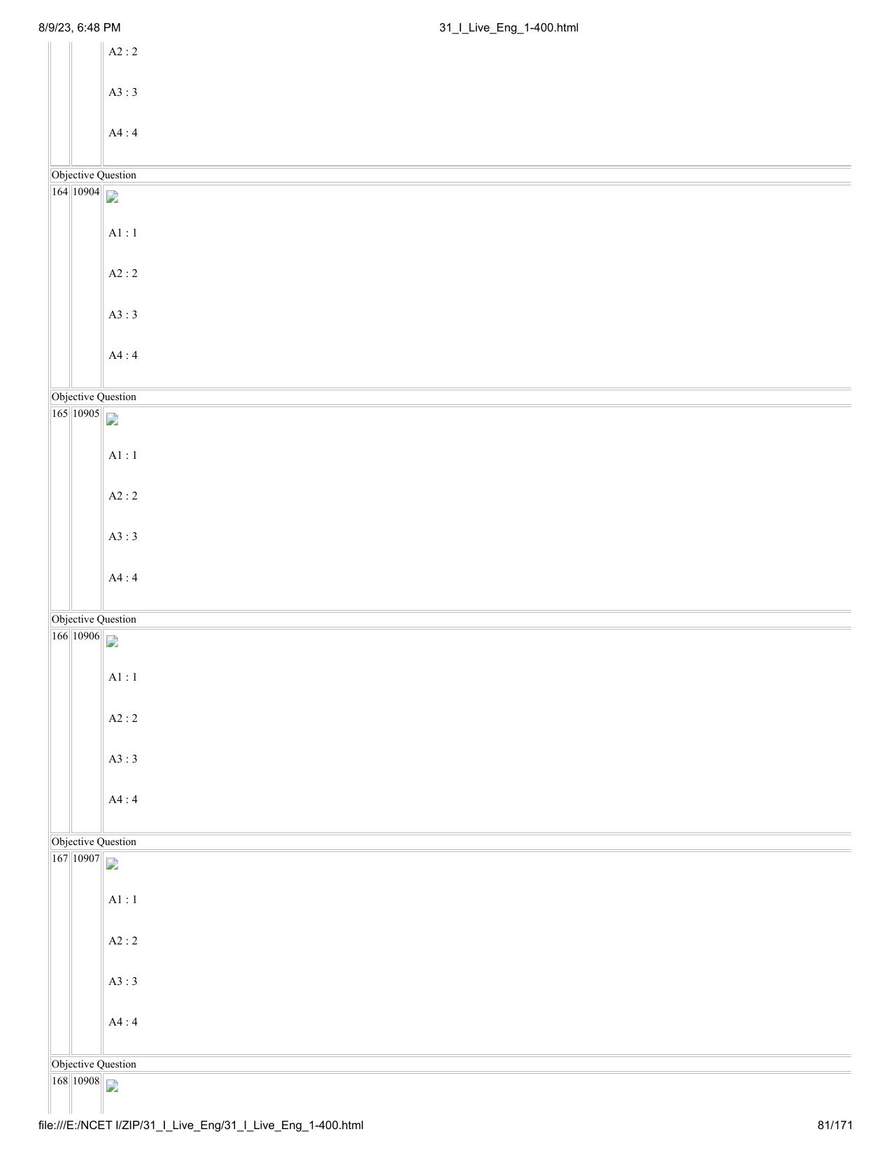 NCET 2023 Question Paper (English Q 1-400) - Page 81