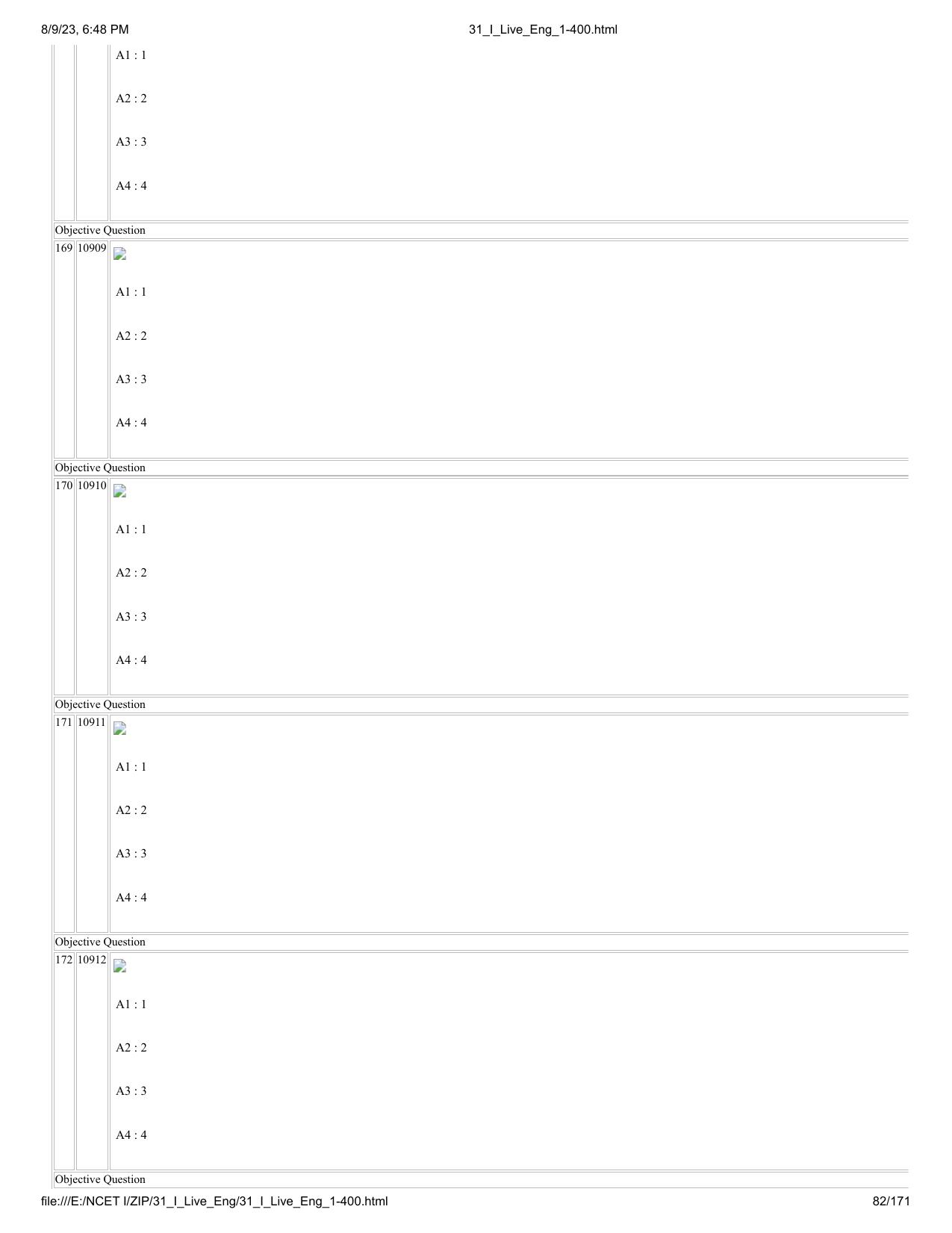 NCET 2023 Question Paper (English Q 1-400) - Page 82