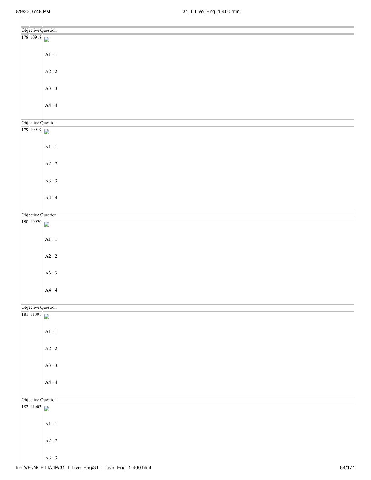 NCET 2023 Question Paper (English Q 1-400) - Page 84