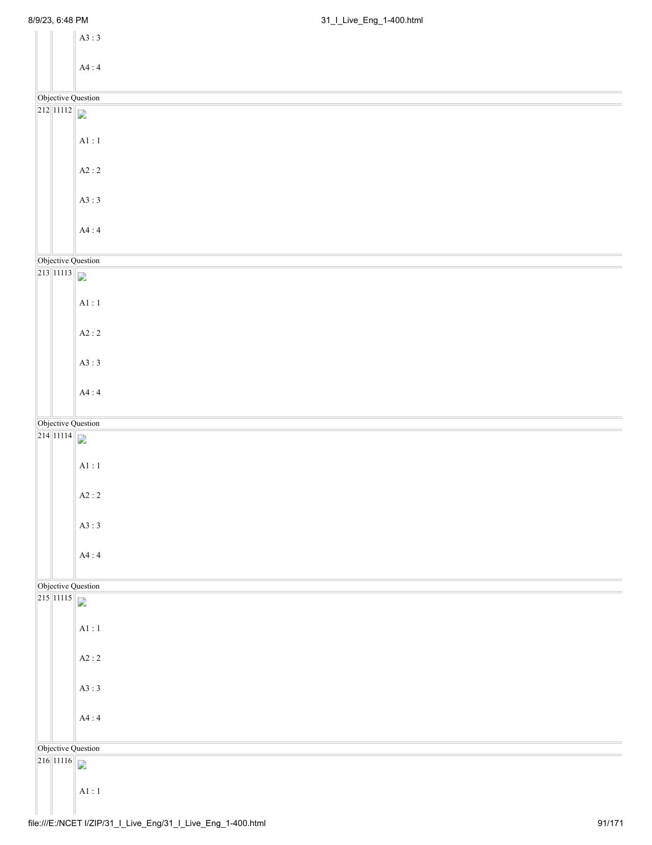NCET 2023 Question Paper (English Q 1-400) - Page 91