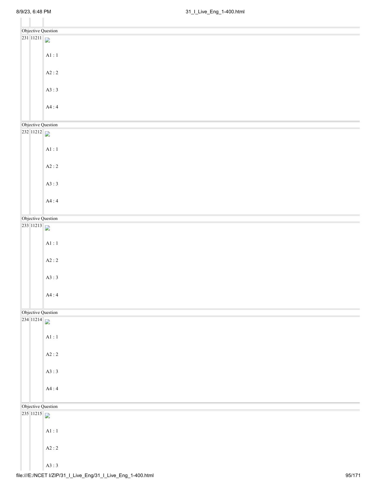 NCET 2023 Question Paper (English Q 1-400) - Page 95