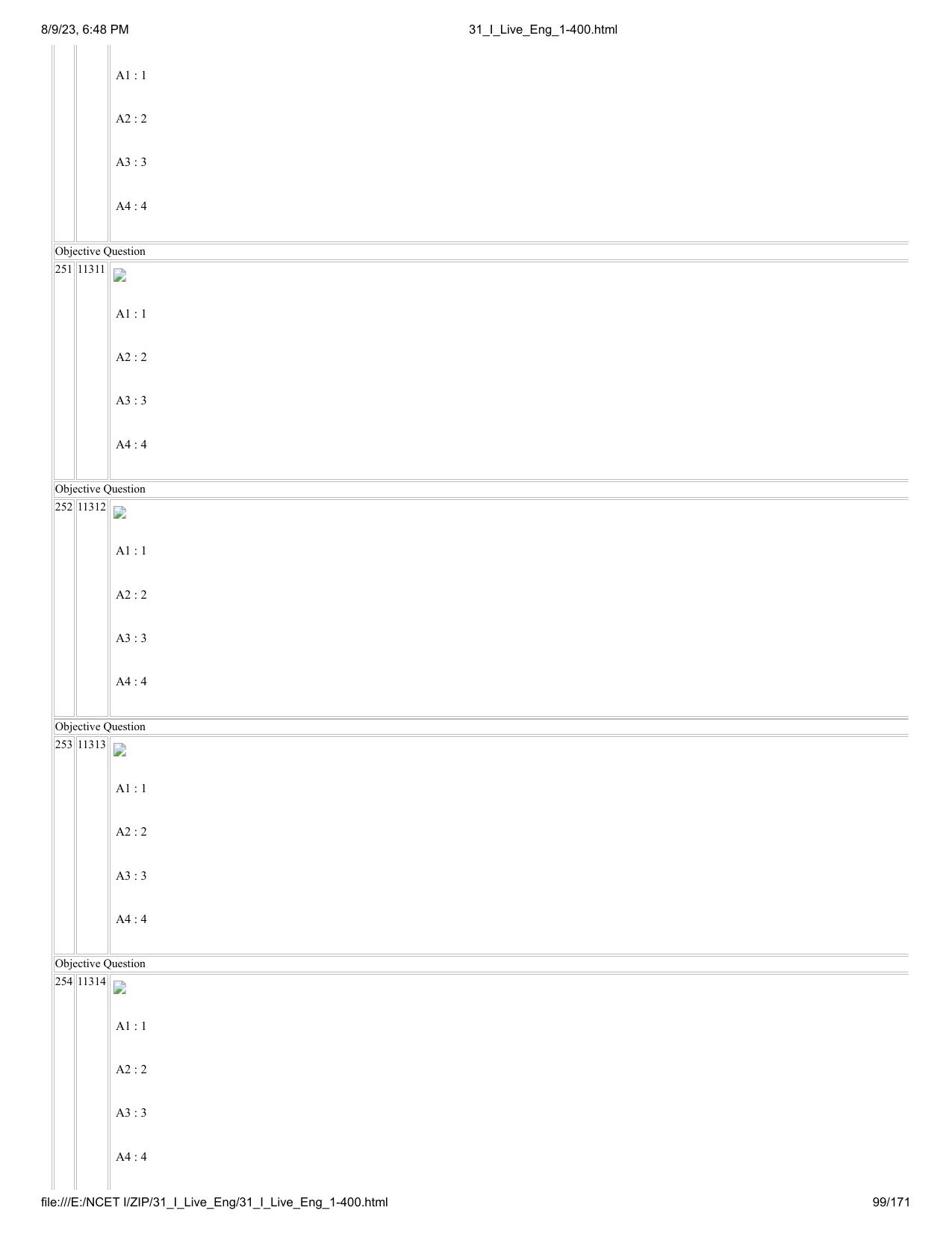 NCET 2023 Question Paper (English Q 1-400) - Page 99