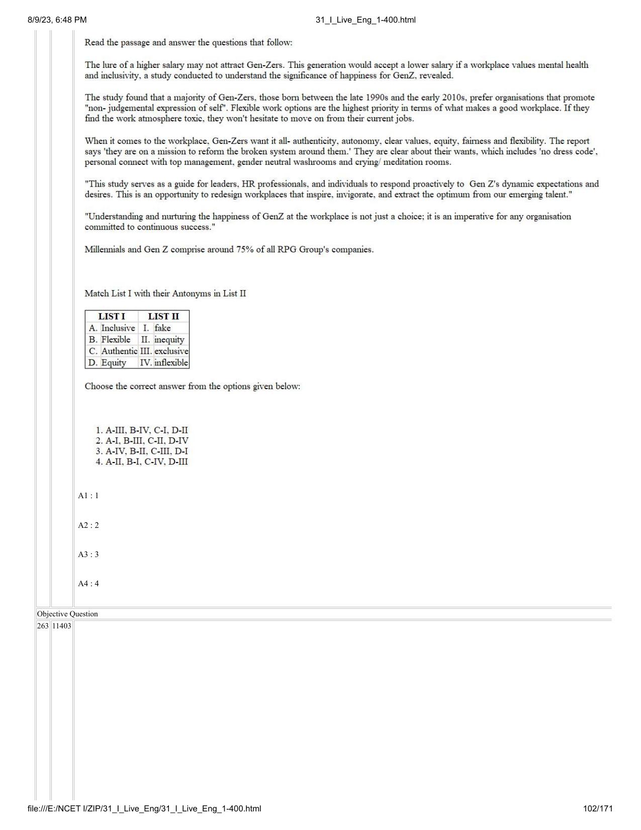 NCET 2023 Question Paper (English Q 1-400) - Page 102