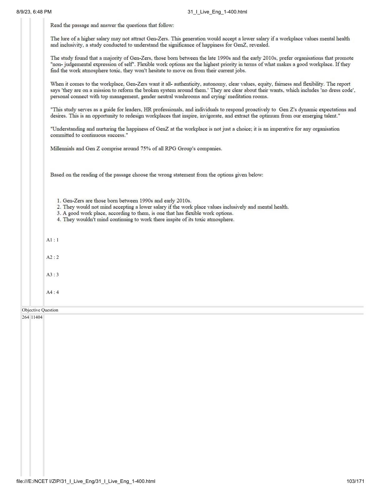 NCET 2023 Question Paper (English Q 1-400) - Page 103