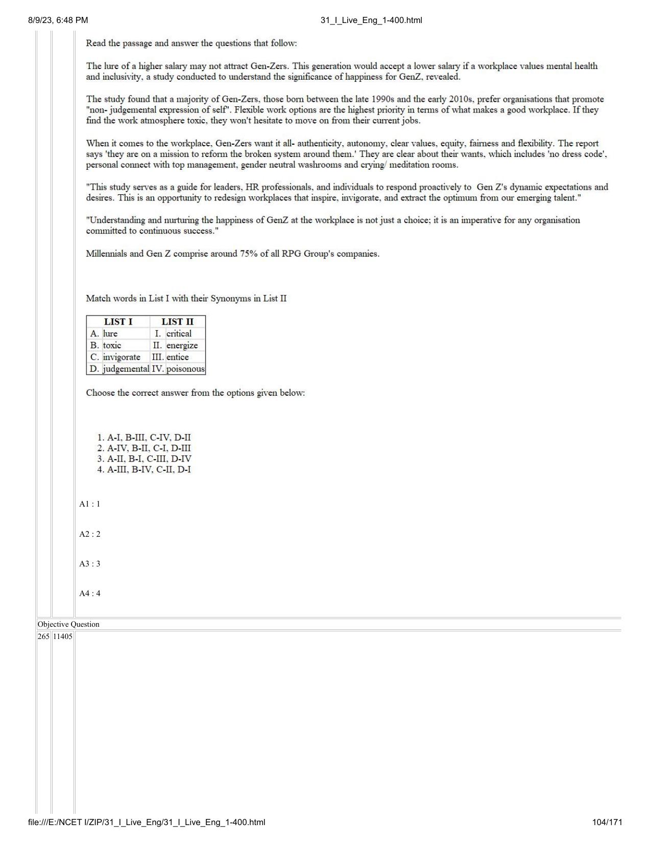 NCET 2023 Question Paper (English Q 1-400) - Page 104