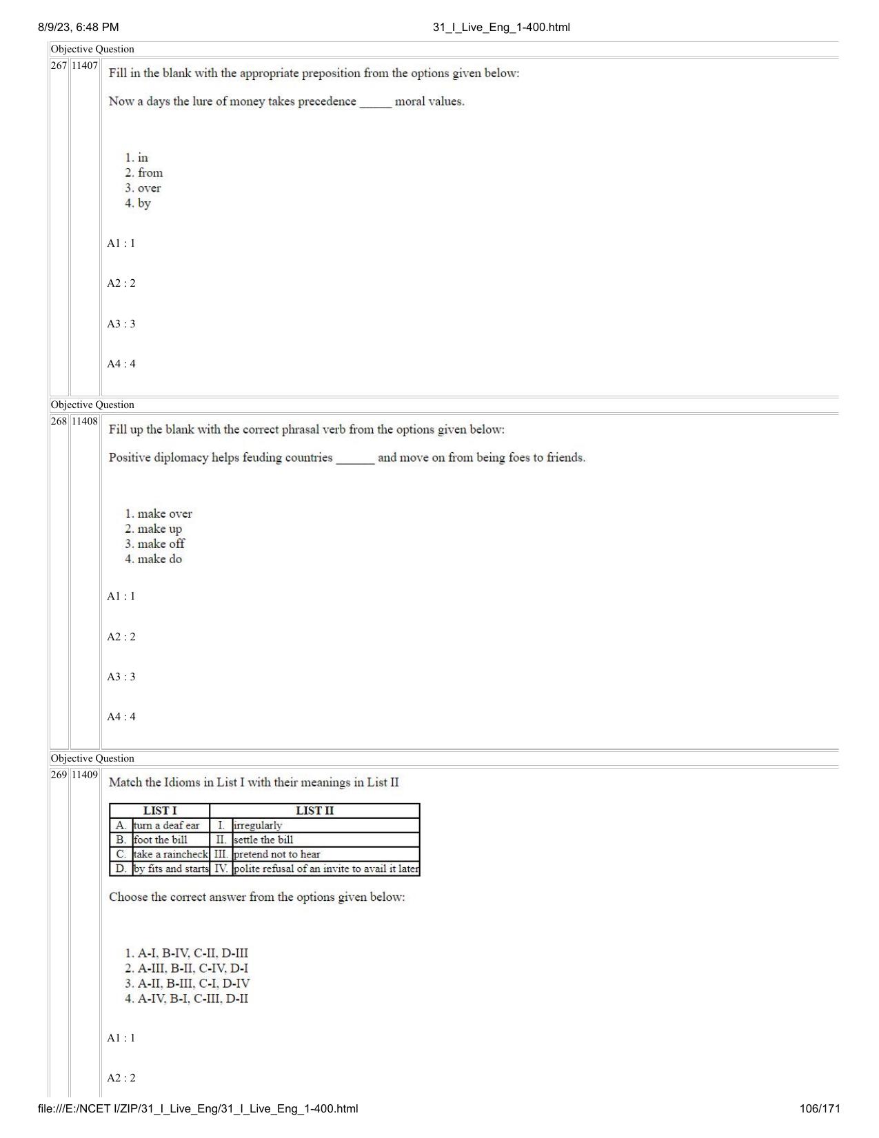 NCET 2023 Question Paper (English Q 1-400) - Page 106
