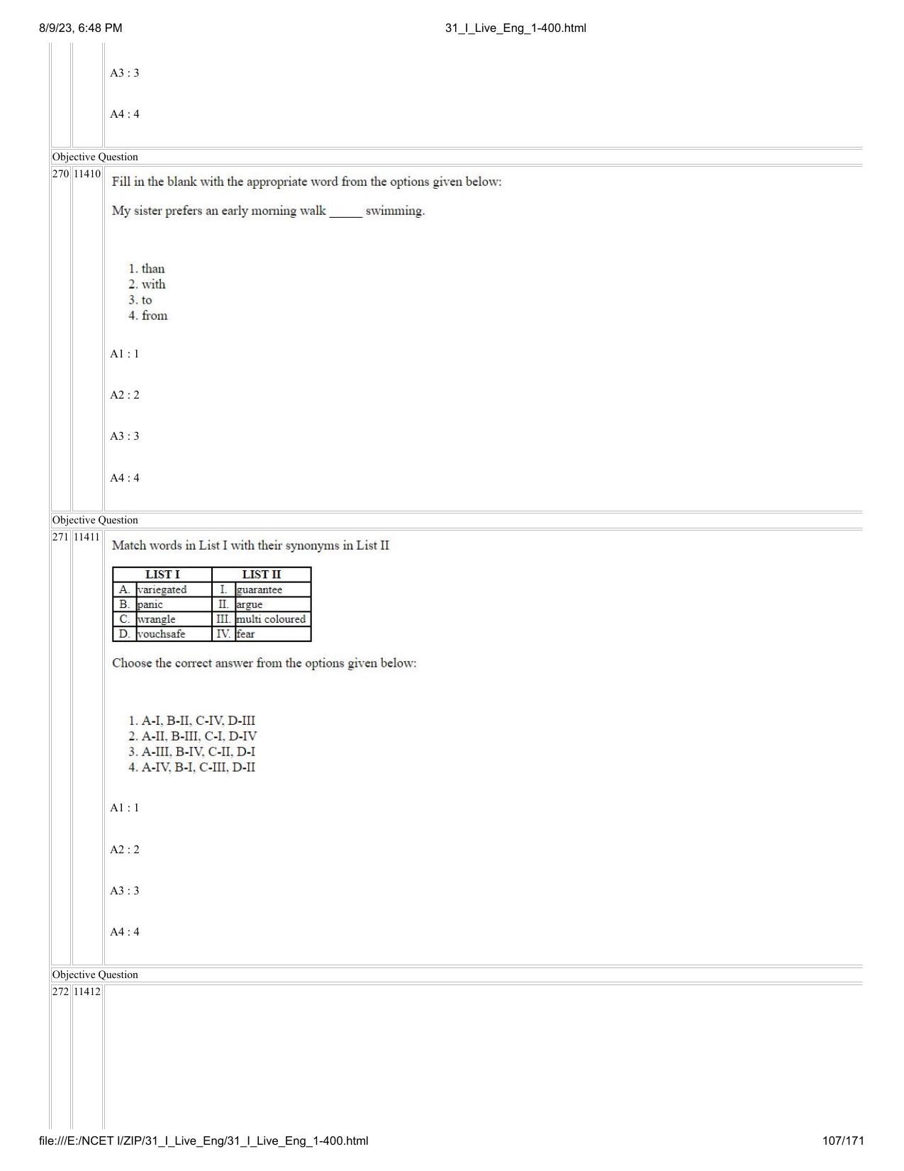 NCET 2023 Question Paper (English Q 1-400) - Page 107