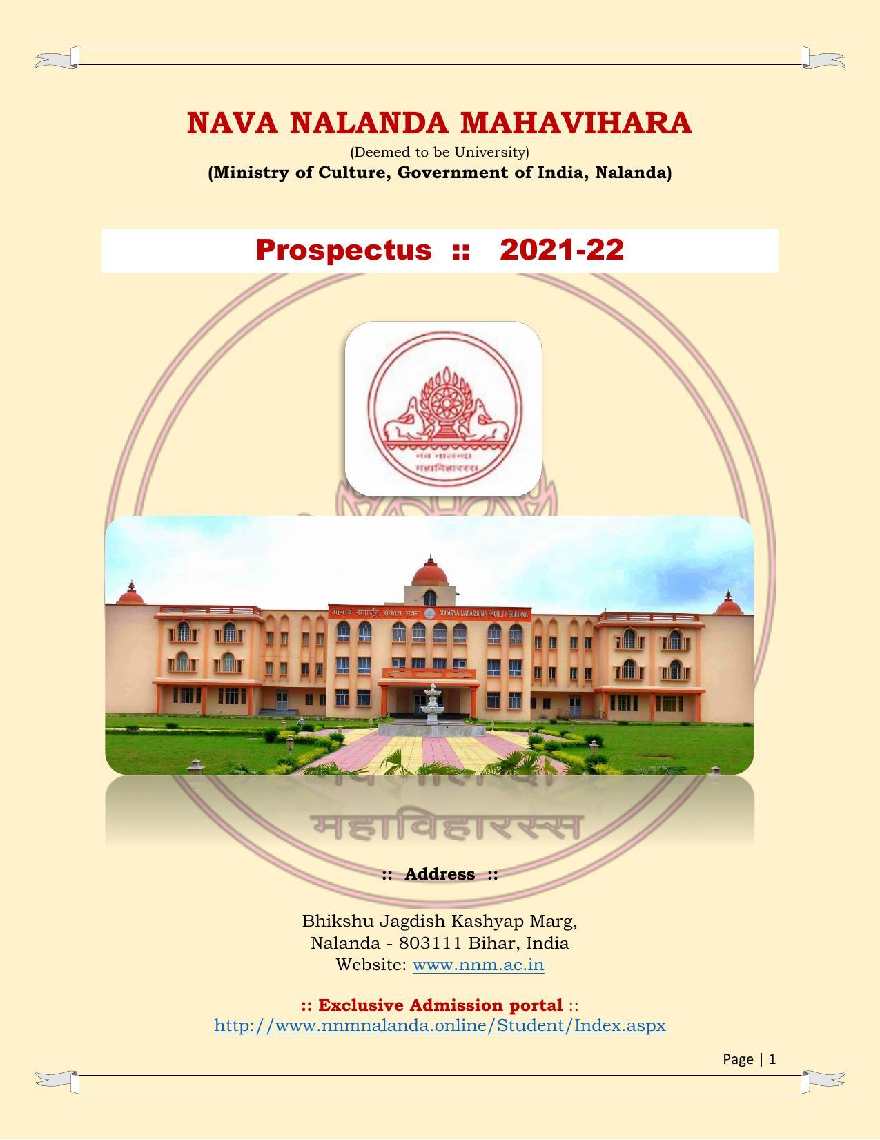 Nava Nalanda Mahavihara, Nalanda Prospectus 2021-22 - Page 1