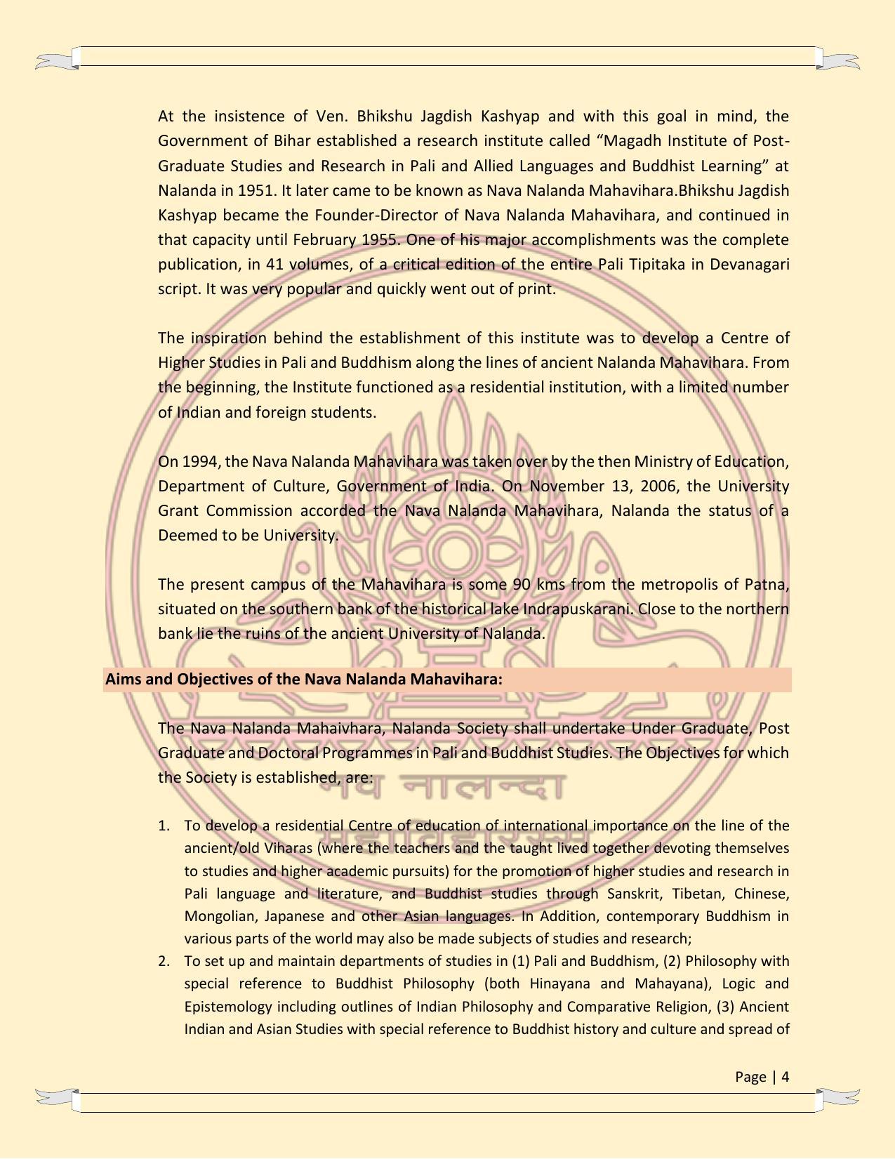 Nava Nalanda Mahavihara, Nalanda Prospectus 2021-22 - Page 4