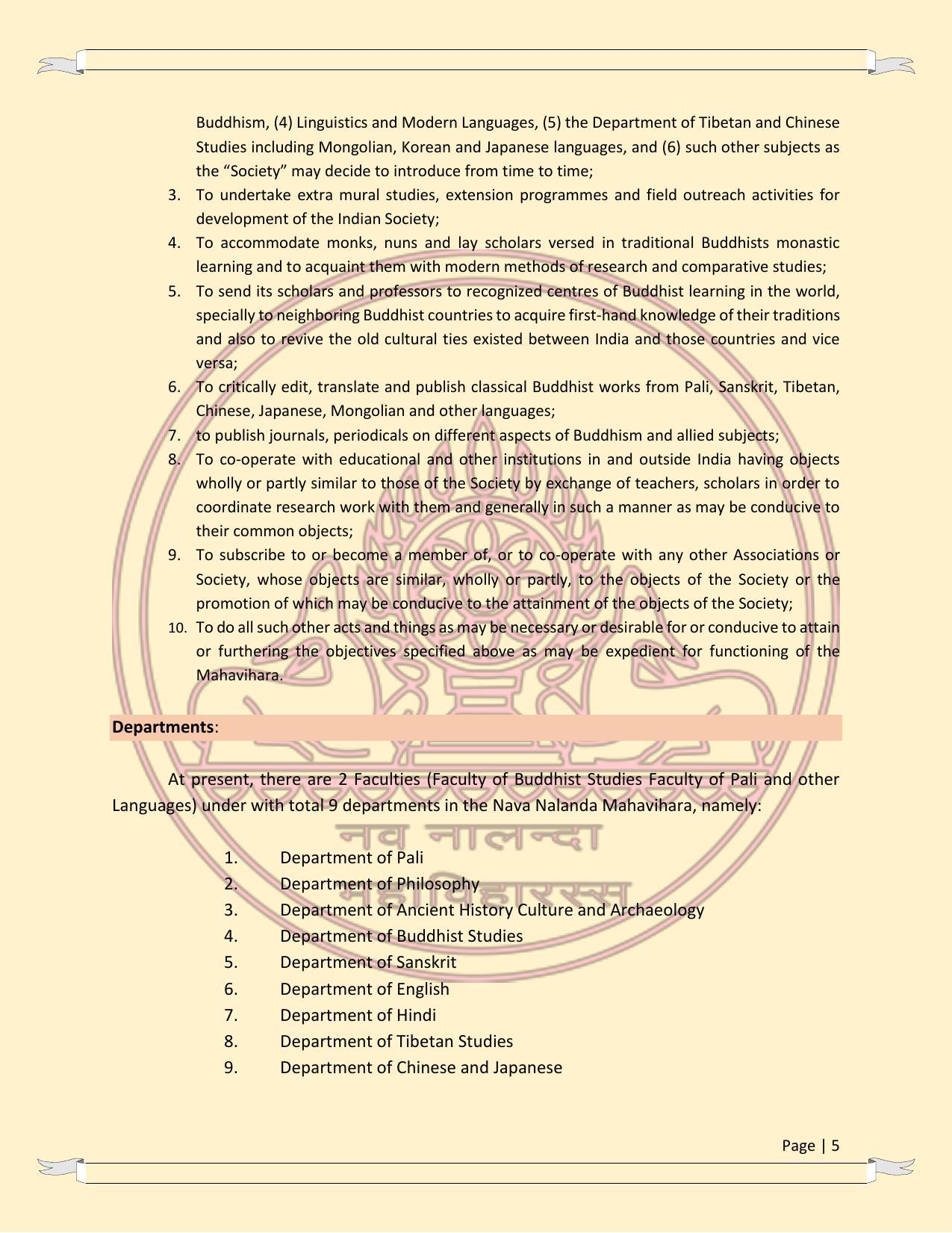 Nava Nalanda Mahavihara, Nalanda Prospectus 2021-22 - Page 5