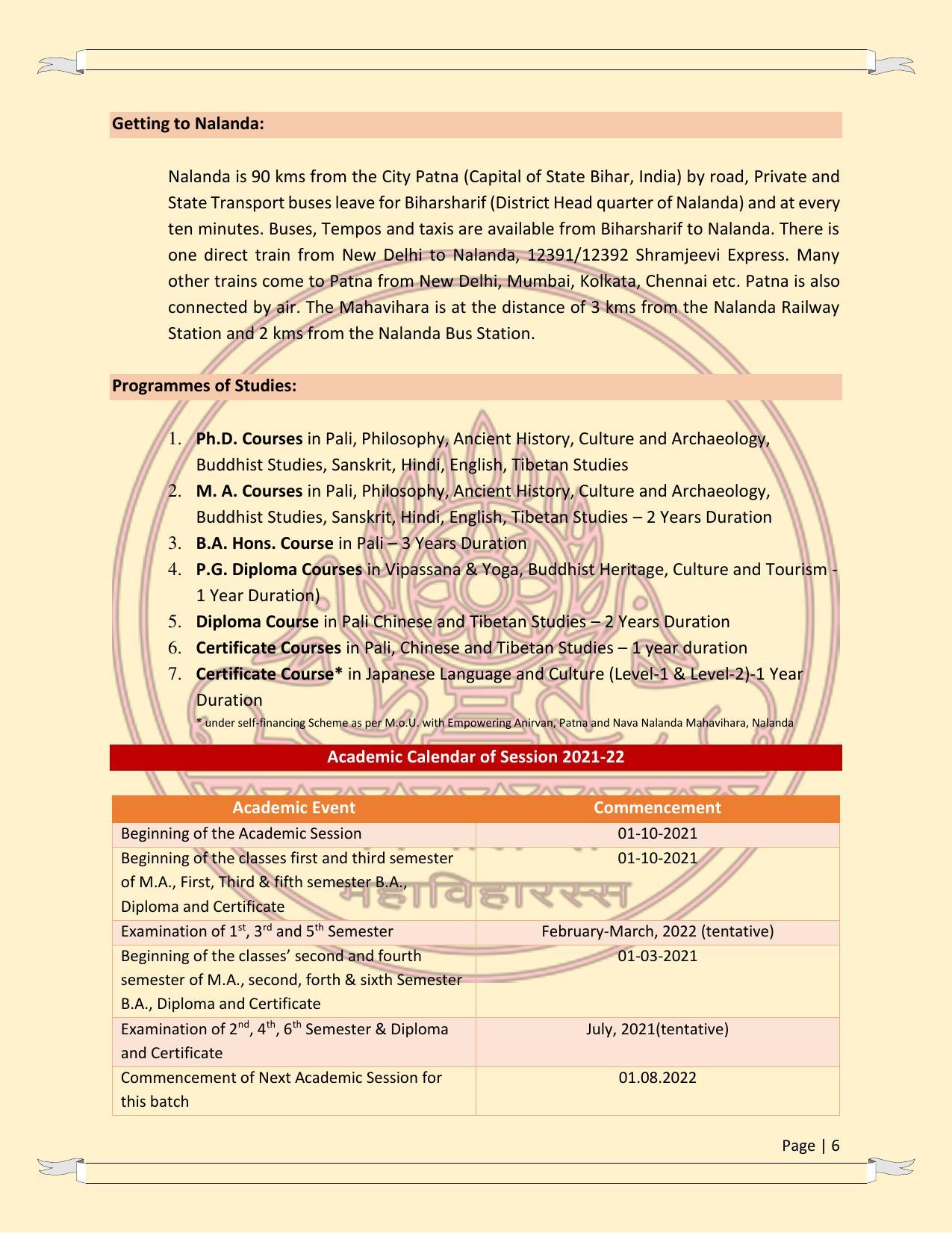 Nava Nalanda Mahavihara, Nalanda Prospectus 2021-22 - Page 6