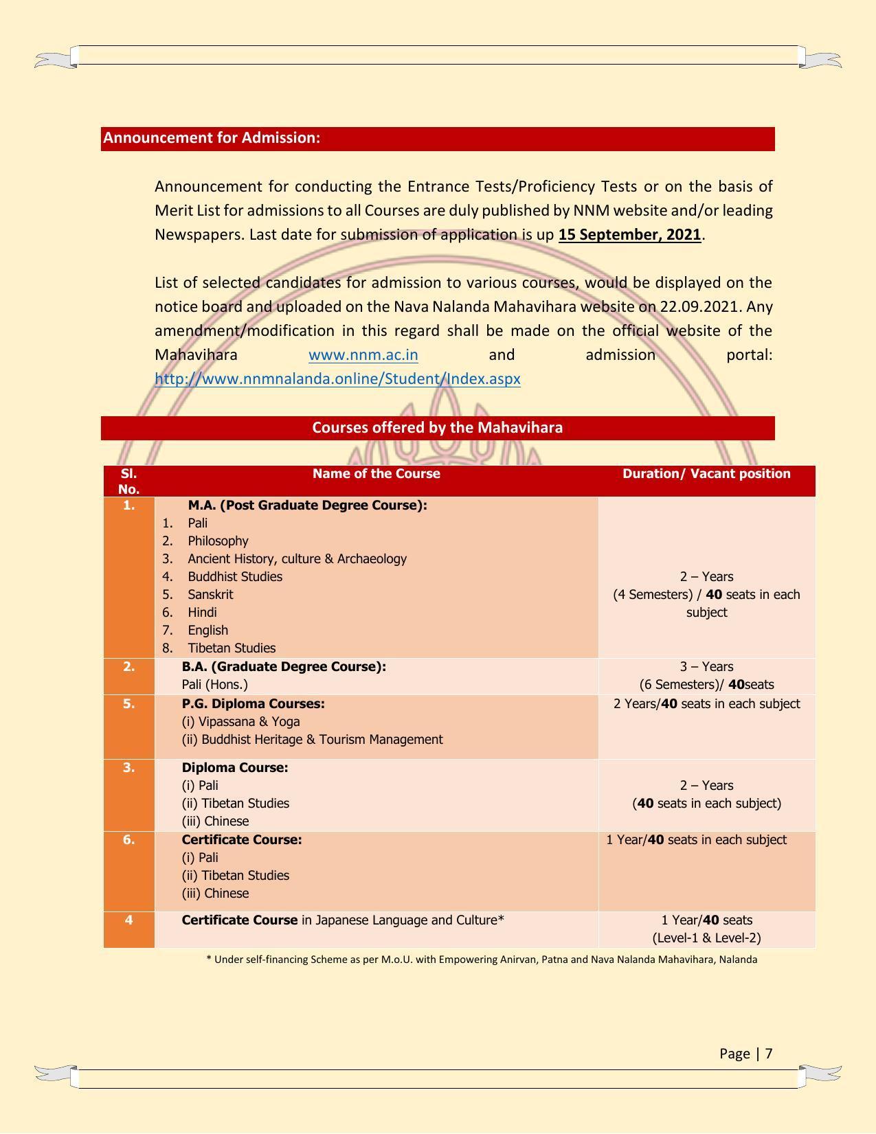 Nava Nalanda Mahavihara, Nalanda Prospectus 2021-22 - Page 7
