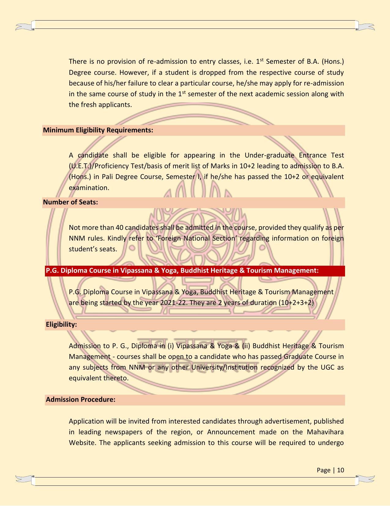 Nava Nalanda Mahavihara, Nalanda Prospectus 2021-22 - Page 10