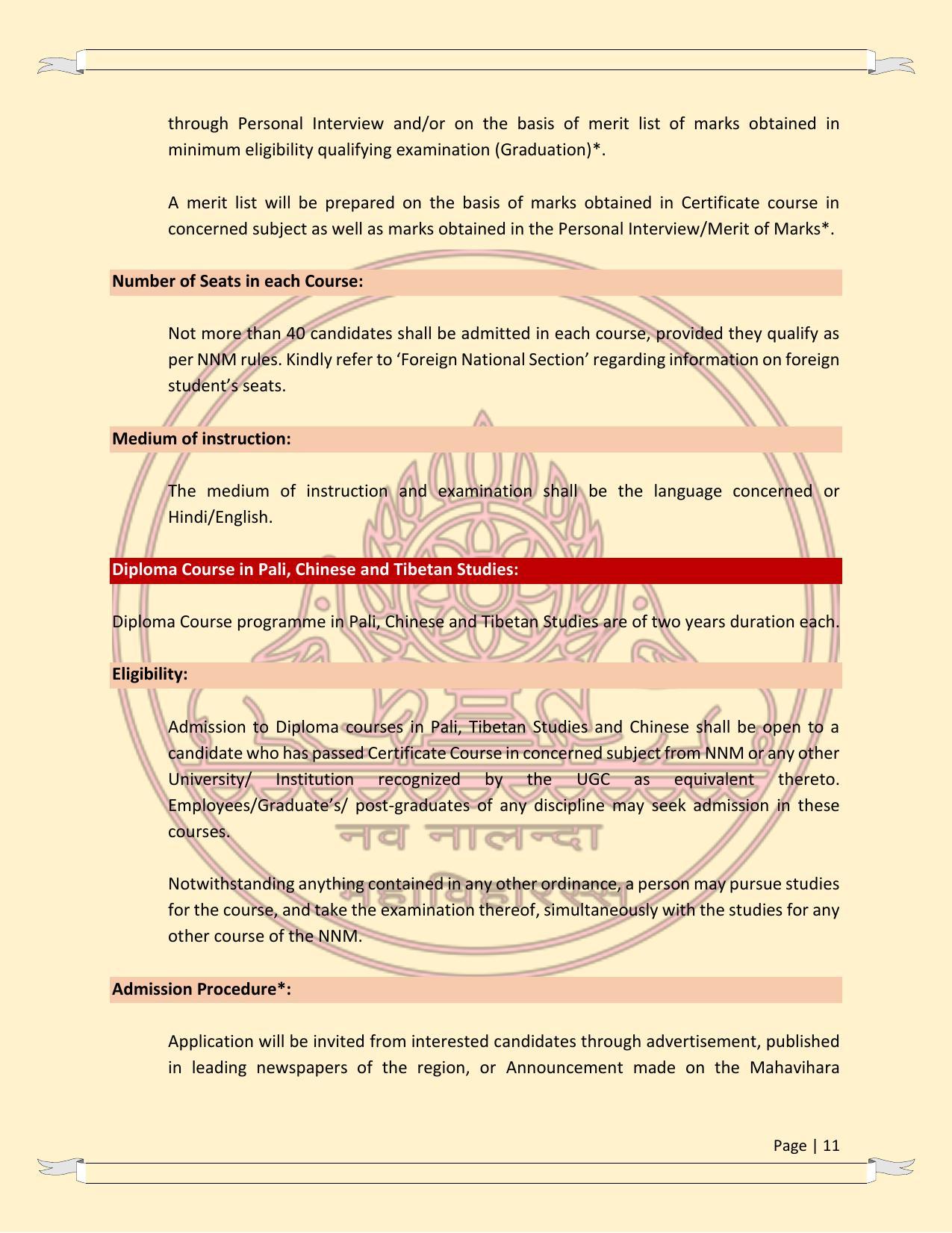 Nava Nalanda Mahavihara, Nalanda Prospectus 2021-22 - Page 11