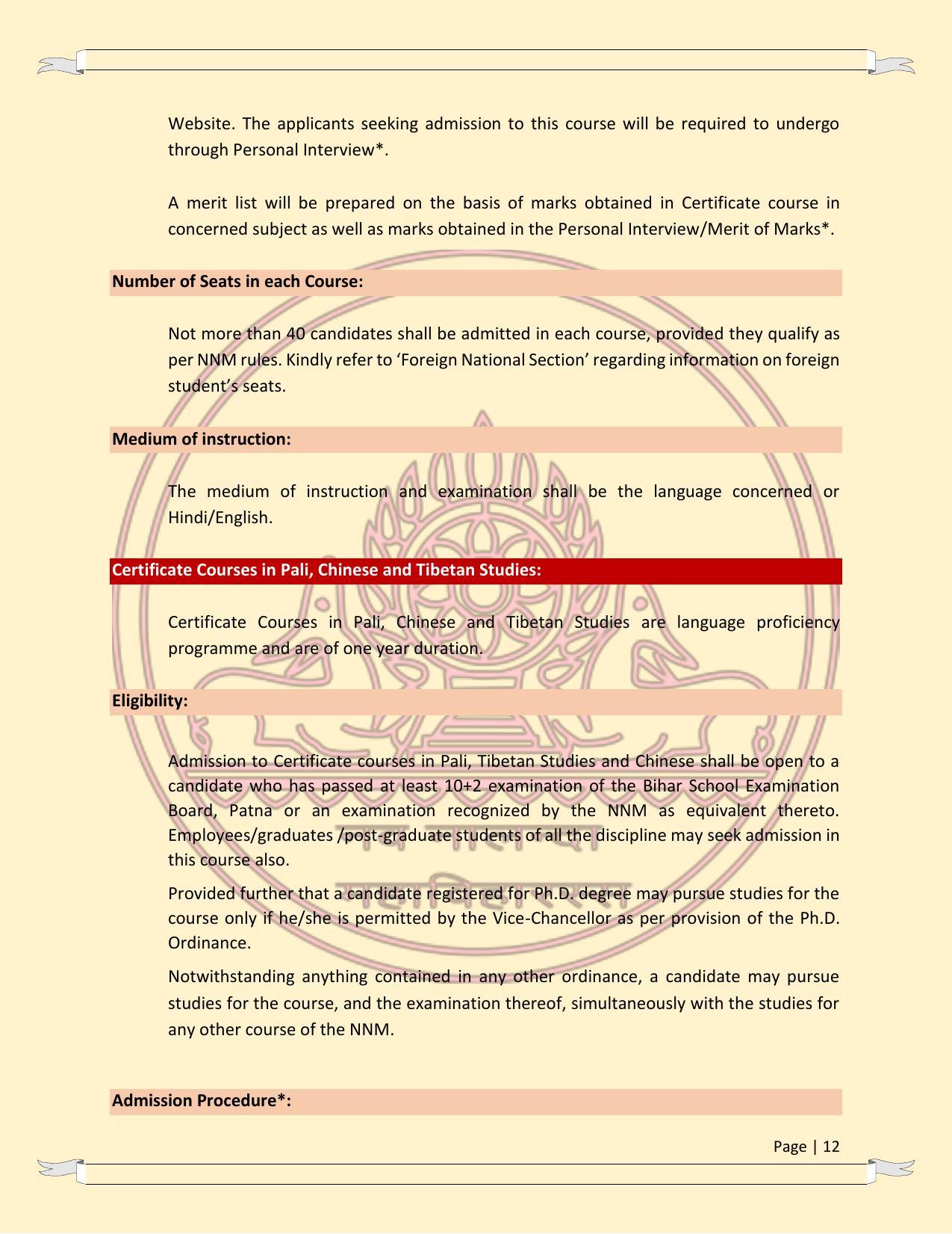 Nava Nalanda Mahavihara, Nalanda Prospectus 2021-22 - Page 12