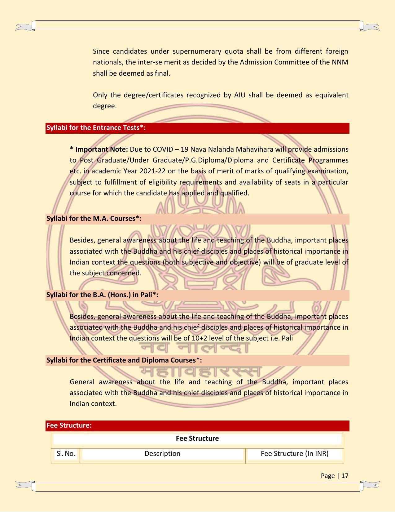 Nava Nalanda Mahavihara, Nalanda Prospectus 2021-22 - Page 17