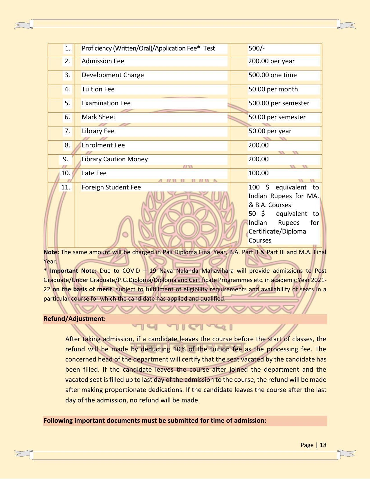 Nava Nalanda Mahavihara, Nalanda Prospectus 2021-22 - Page 18