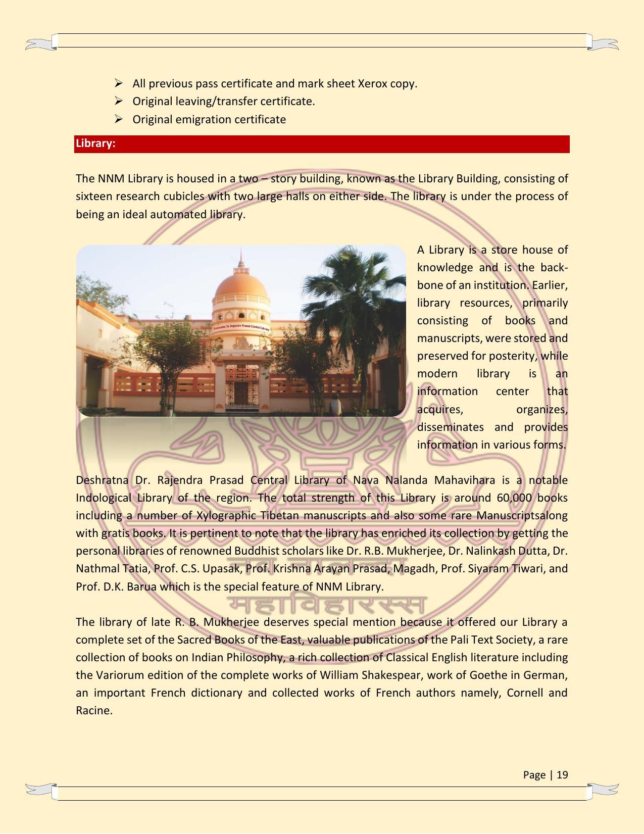 Nava Nalanda Mahavihara, Nalanda Prospectus 2021-22 - Page 19