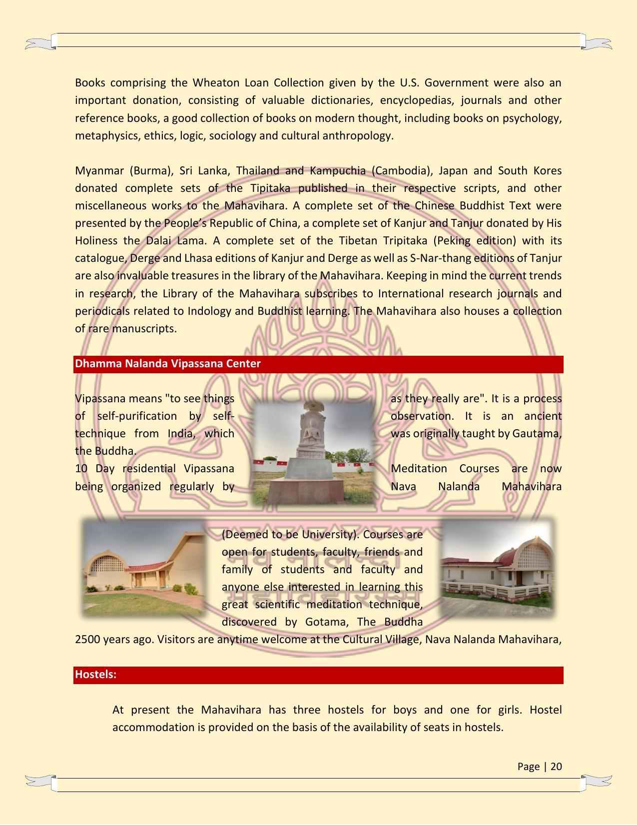 Nava Nalanda Mahavihara, Nalanda Prospectus 2021-22 - Page 20