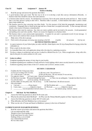 CBSE Worksheets for Class 11 English Assignment 5