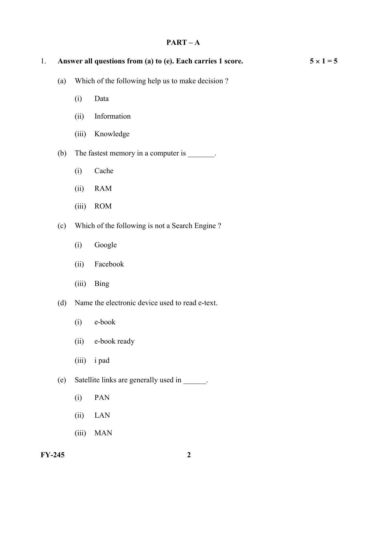 Kerala Plus One (Class 11th) Computer Application-Humanities Question Paper 2021 - Page 2
