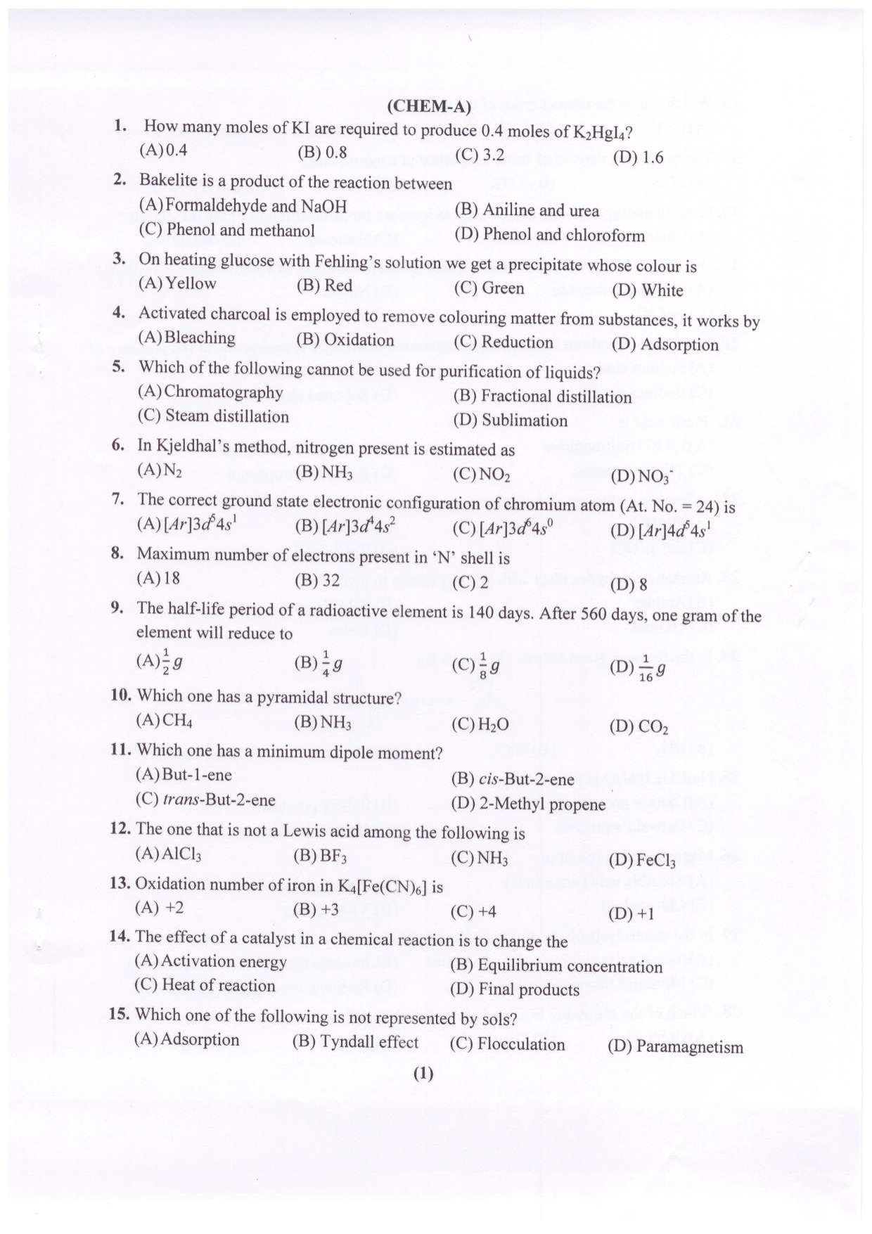 PUCET UG 2023 Chemistry Question Paper - Page 2