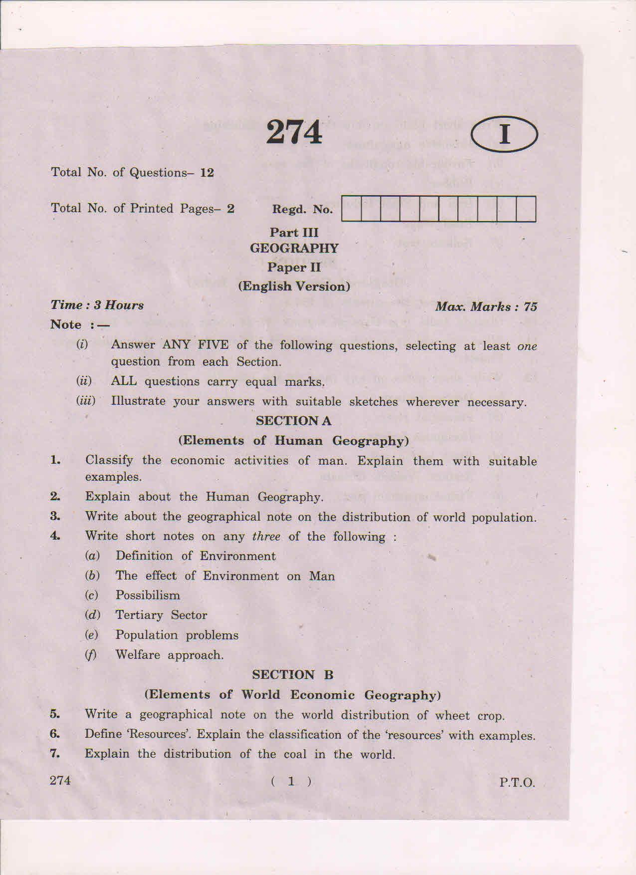 AP Inter 2nd Year Geography-II (EM) May 2018 (General) Question Paper - Page 1