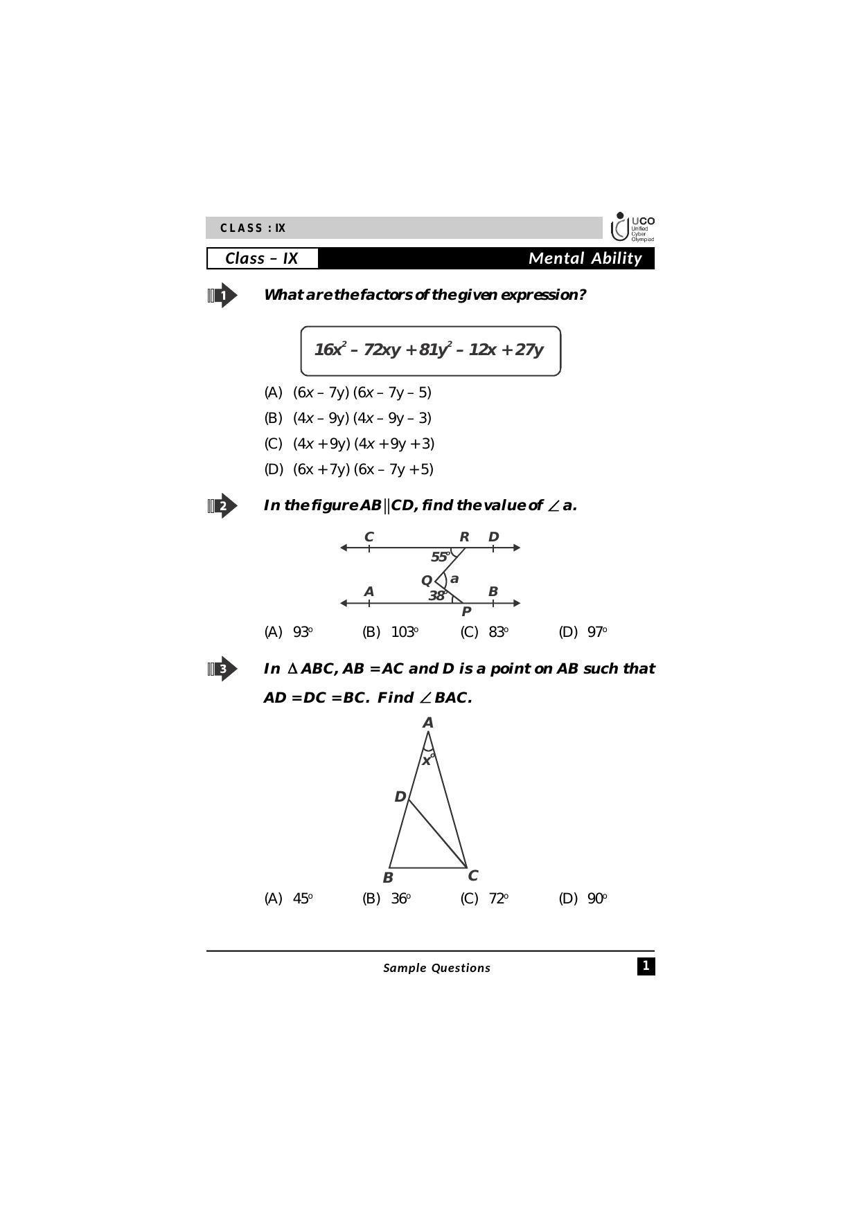 UCO Sample Papers for Class 9 - Page 1