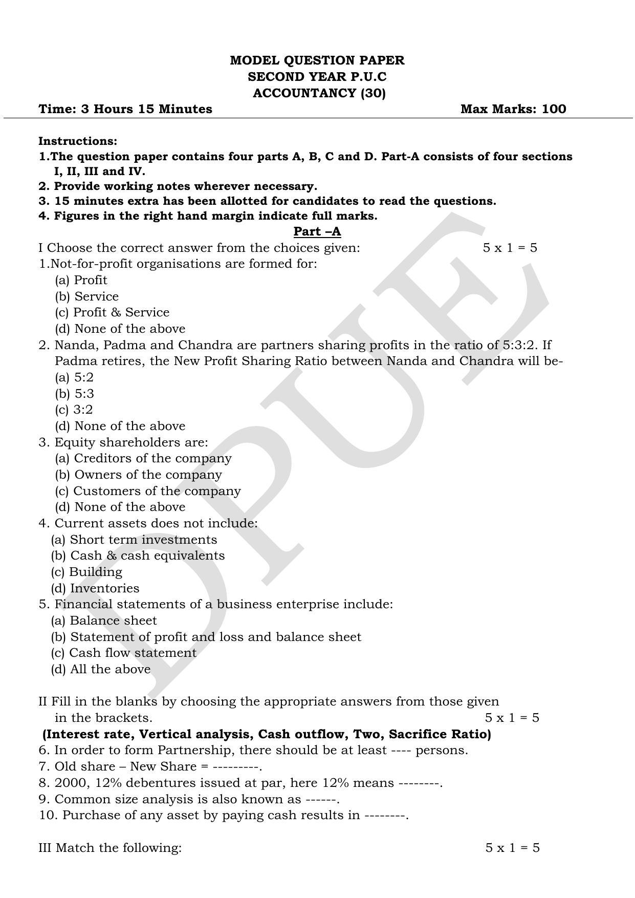 Karnataka II PUC Accountancy Model Question Paper 2023 - Page 2