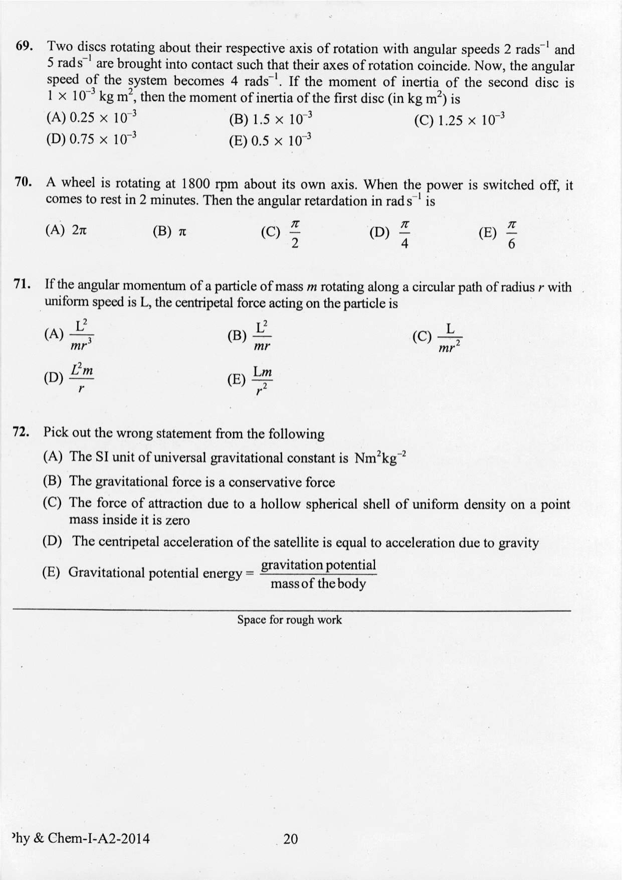 KEAM Paper I 2014 Question Paper - Page 20