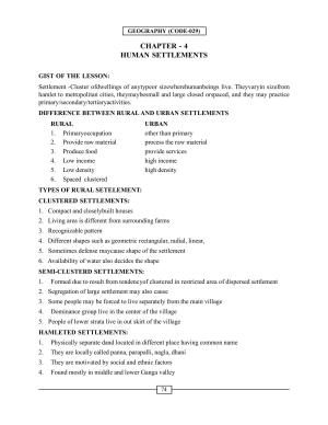 CBSE Worksheets for Class 12 Geography Human Settlements I