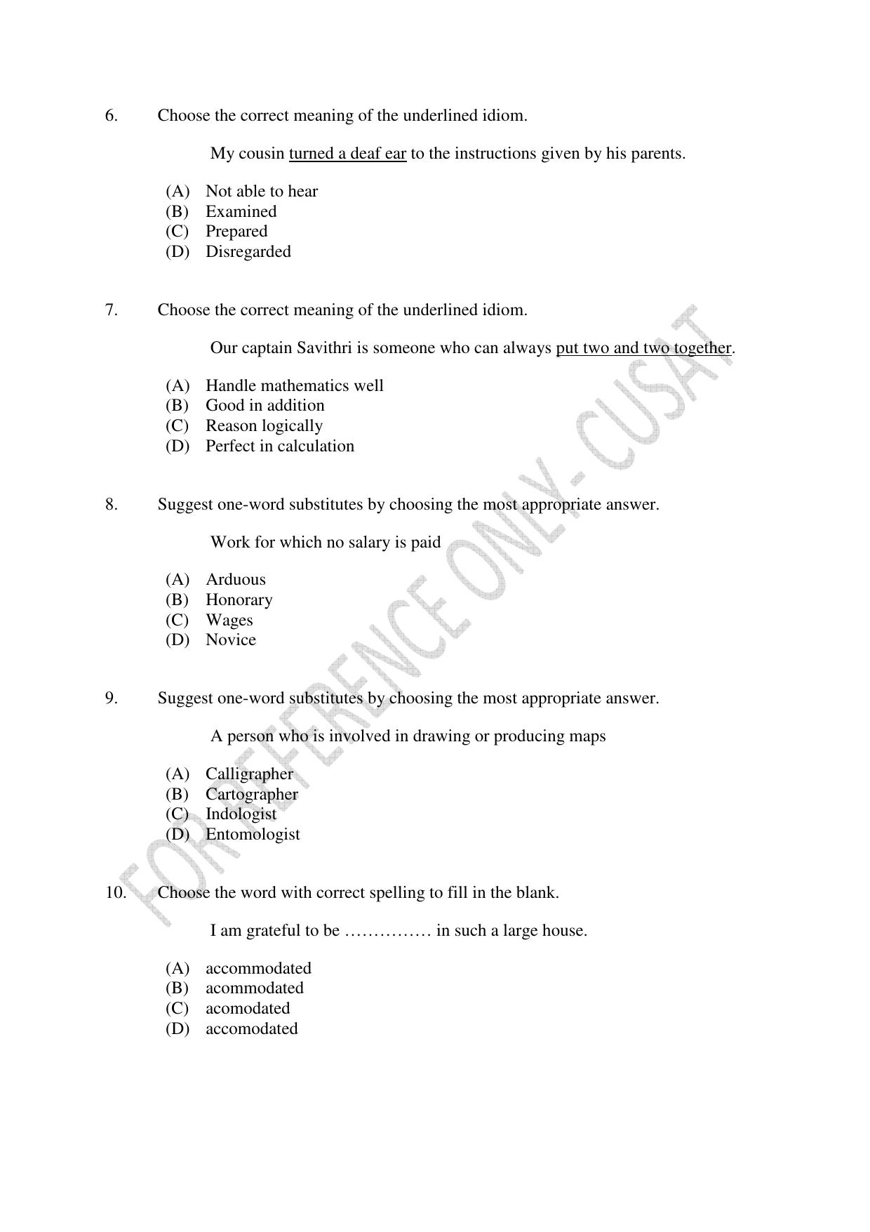 CUSAT CAT 2022 Test for Lateral Entry to B Tech Programmes Second Shift Question Paper - Page 2