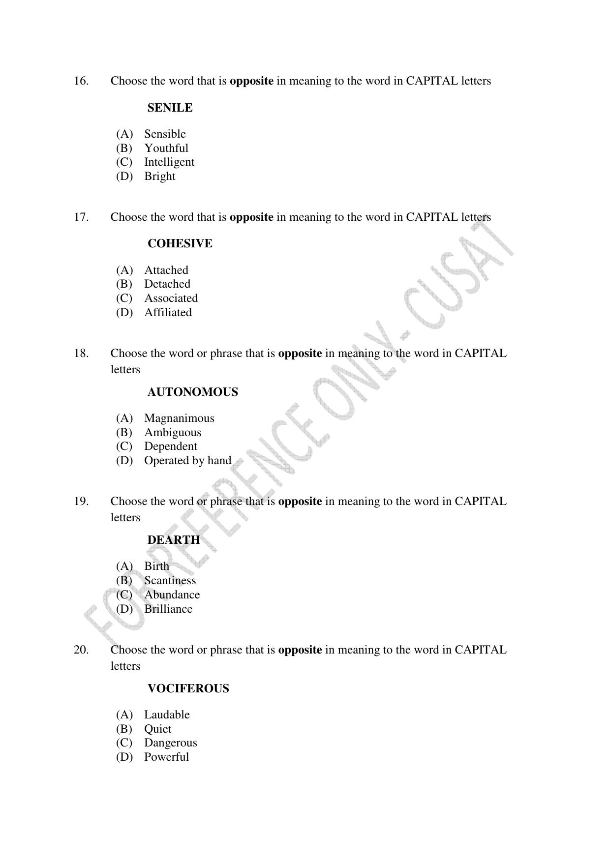 CUSAT CAT 2022 Test for Lateral Entry to B Tech Programmes Second Shift Question Paper - Page 4