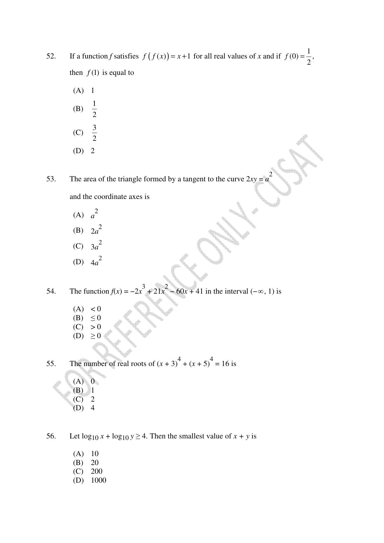 CUSAT CAT 2022 Test for Lateral Entry to B Tech Programmes Second Shift Question Paper - Page 12