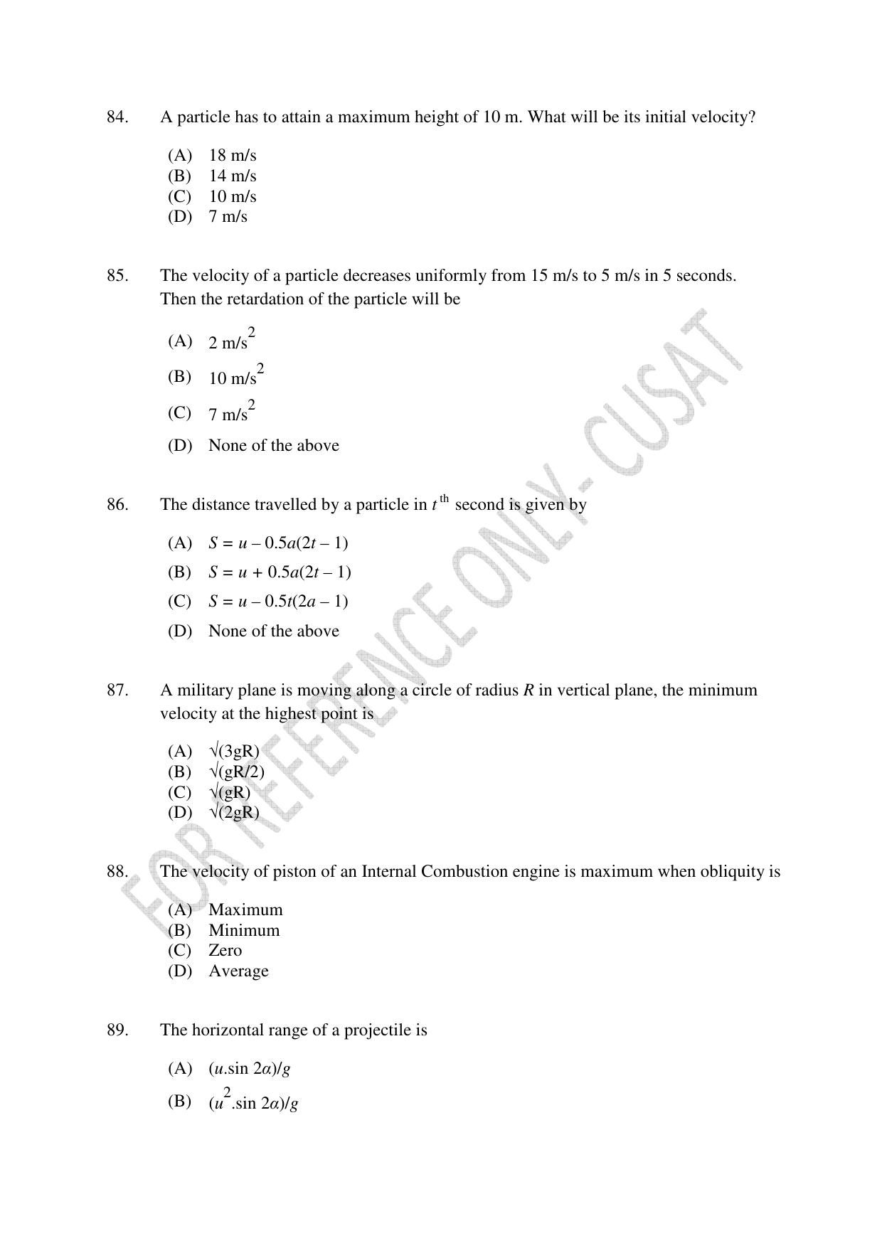 CUSAT CAT 2022 Test for Lateral Entry to B Tech Programmes Second Shift Question Paper - Page 19