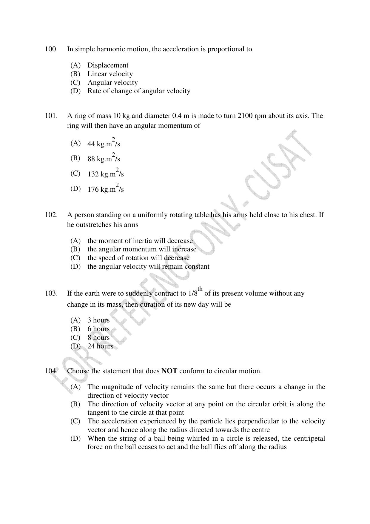 CUSAT CAT 2022 Test for Lateral Entry to B Tech Programmes Second Shift Question Paper - Page 22