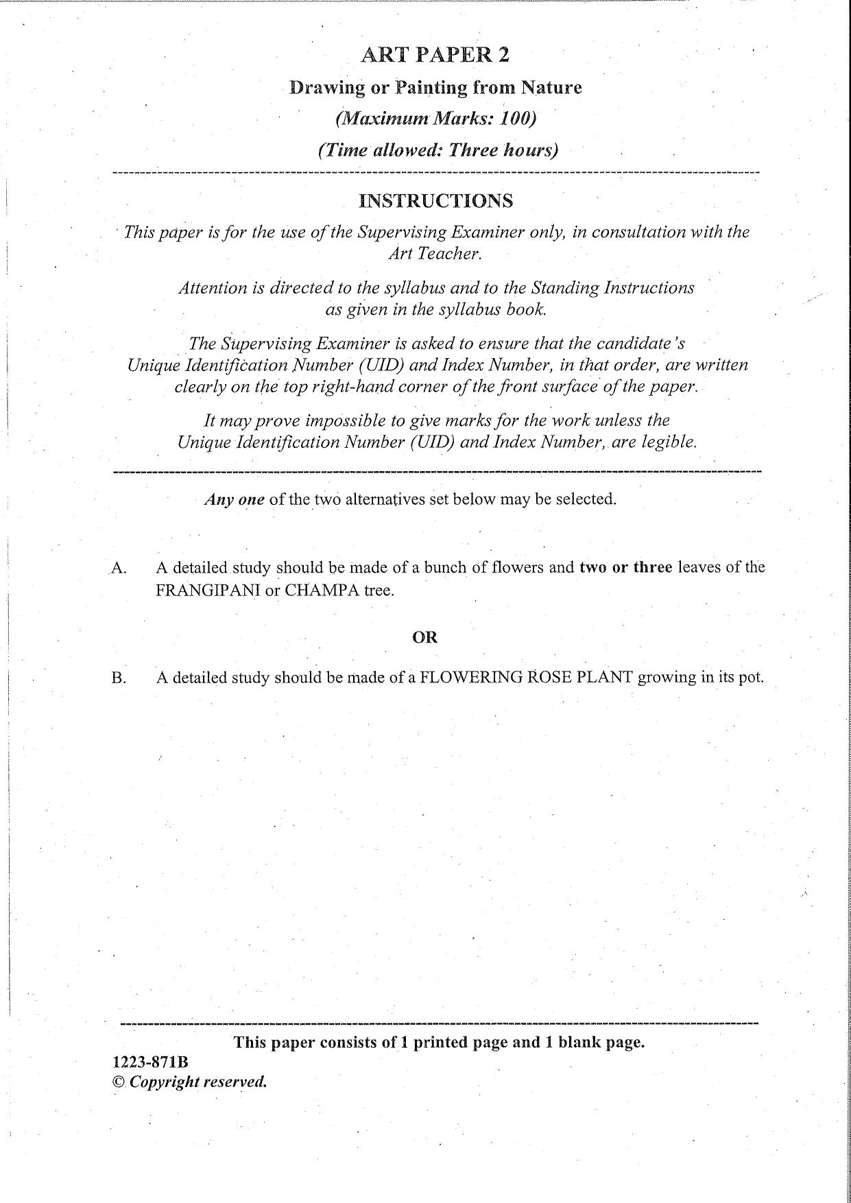 ISC Class 12 Arts Paper 2 (Drawing / Painting from Nature) 2023 Question Paper - Page 1
