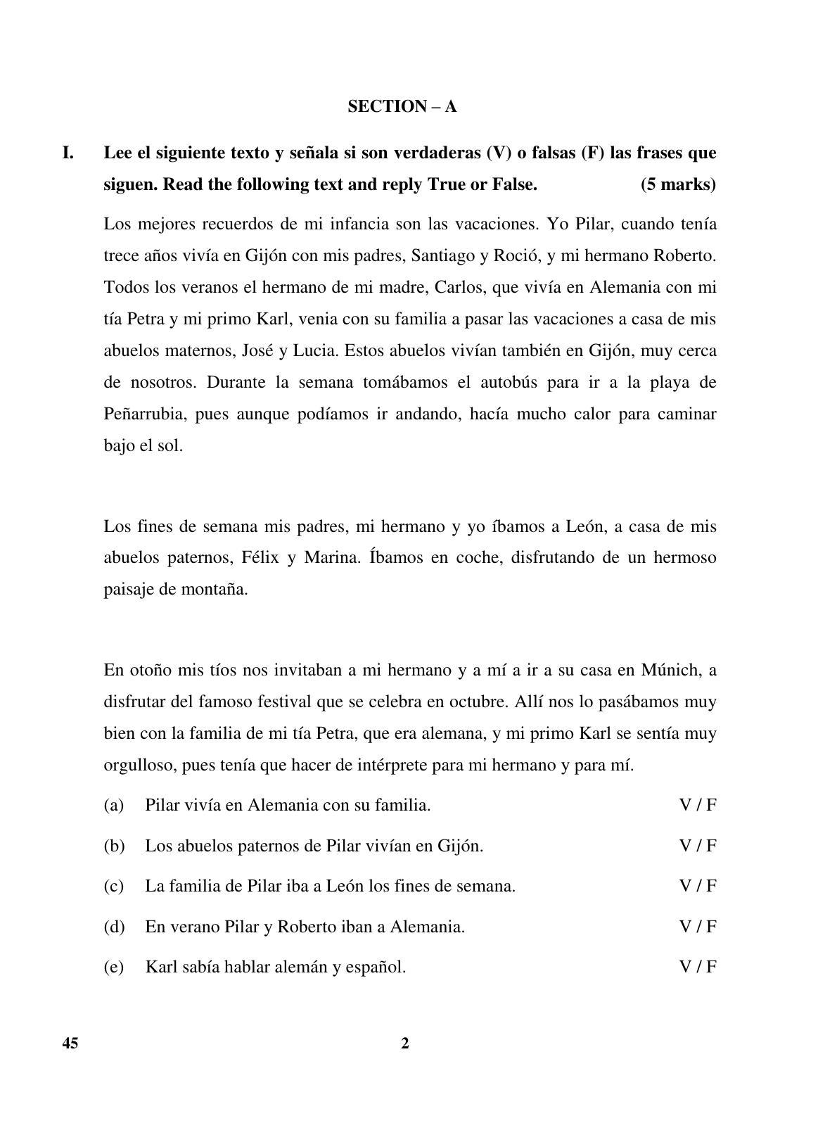 CBSE Class 10 45 (Spanish) 2018 Question Paper - Page 2