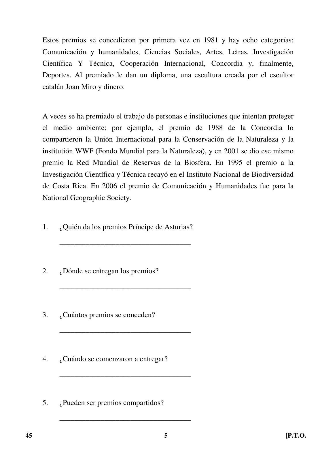 CBSE Class 10 45 (Spanish) 2018 Question Paper - Page 5
