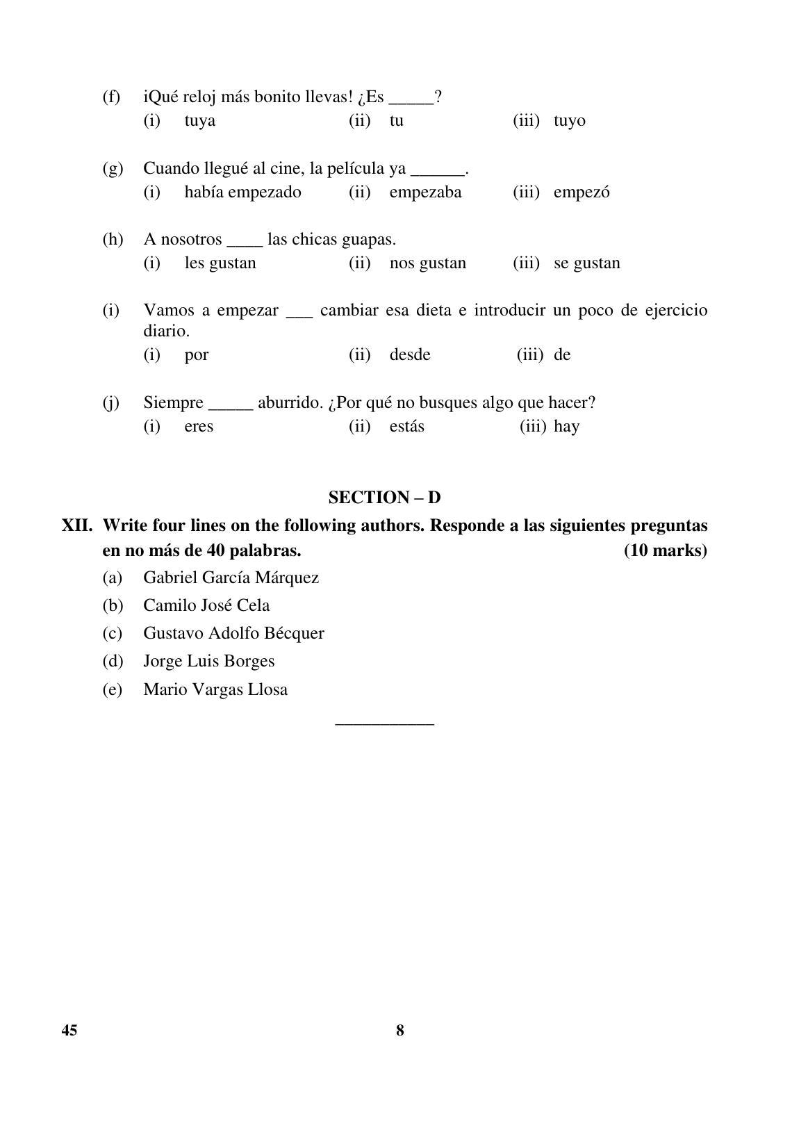 CBSE Class 10 45 (Spanish) 2018 Question Paper - Page 8