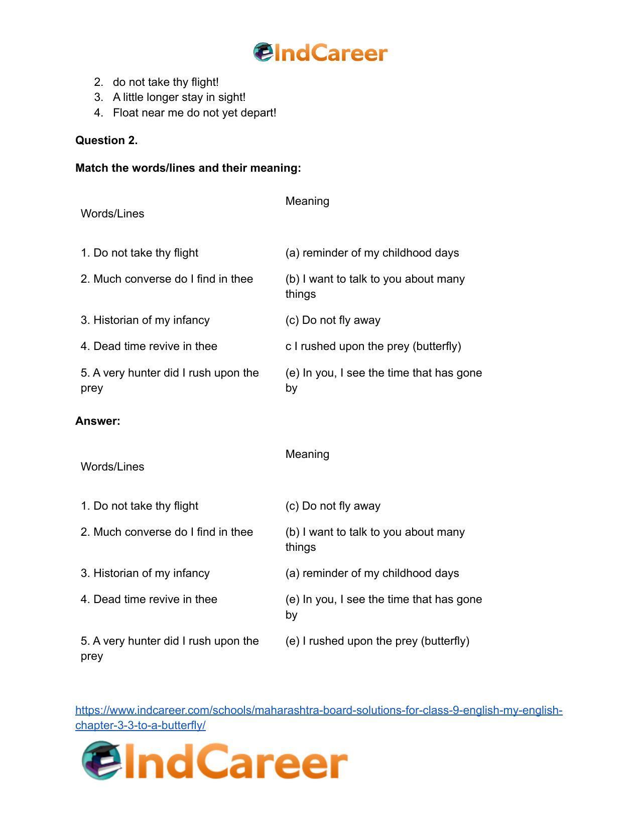 Maharashtra Board Solutions for Class 9- English (My English): Chapter 3.3- To a Butterfly - Page 4