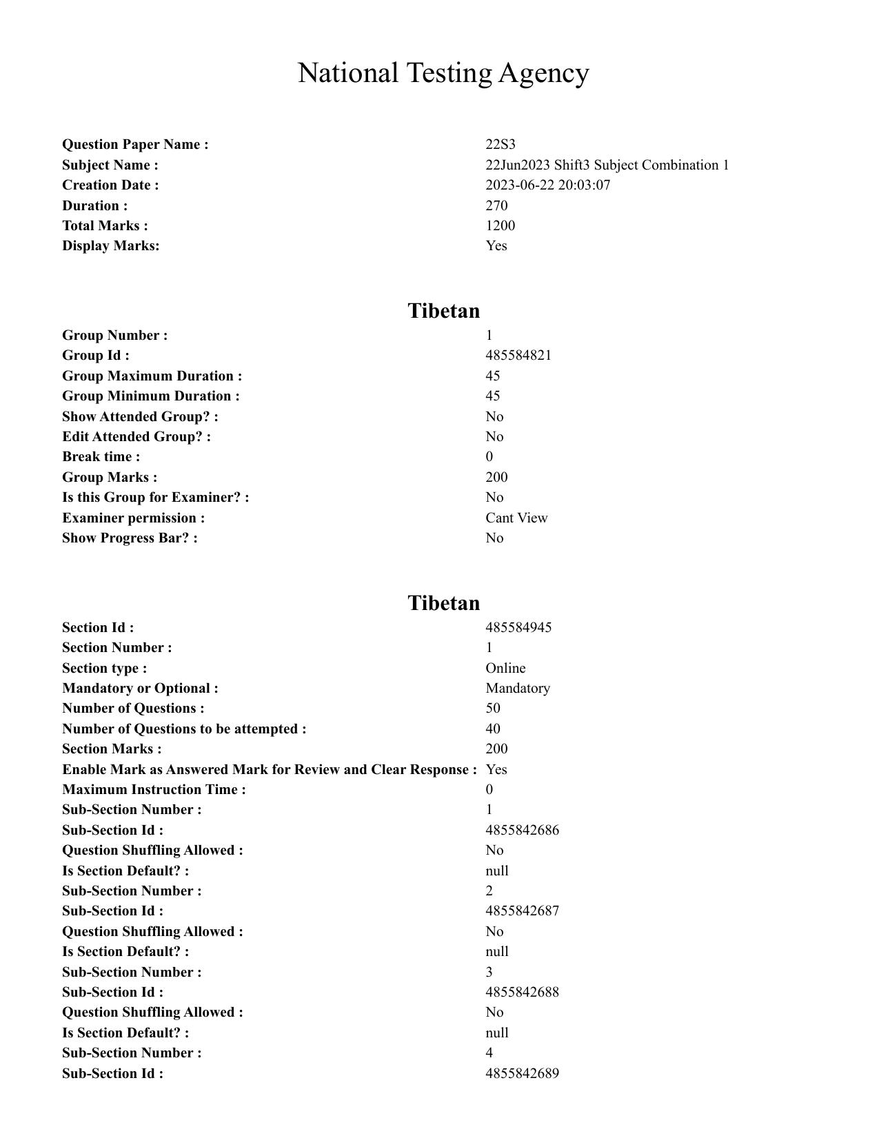 CUET 2023 English Tamil Shift 3 Question Papers - 22 June 2023 - Page 1