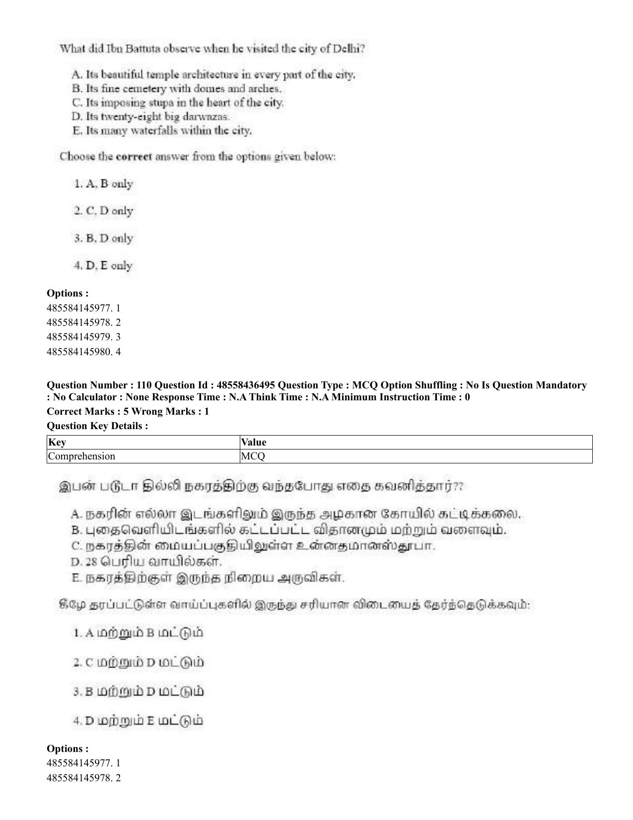 CUET 2023 English Tamil Shift 3 Question Papers - 22 June 2023 - Page 139