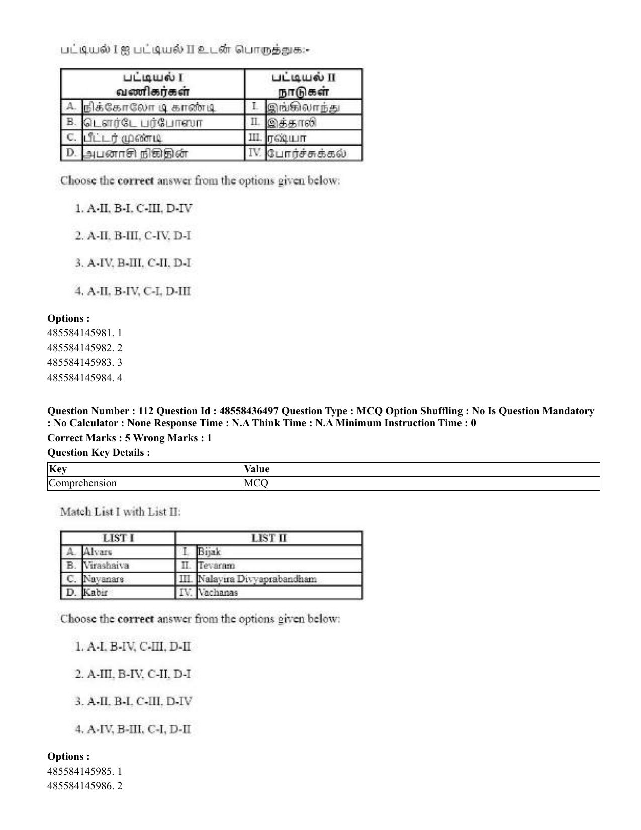 CUET 2023 English Tamil Shift 3 Question Papers - 22 June 2023 - Page 141