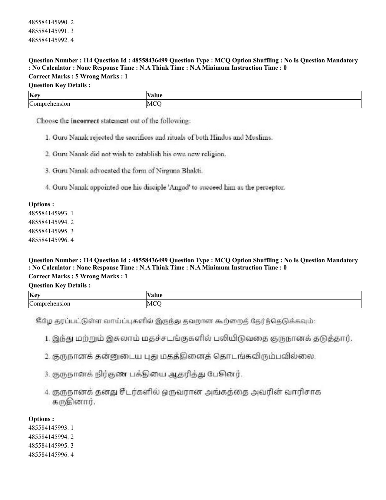 CUET 2023 English Tamil Shift 3 Question Papers - 22 June 2023 - Page 144