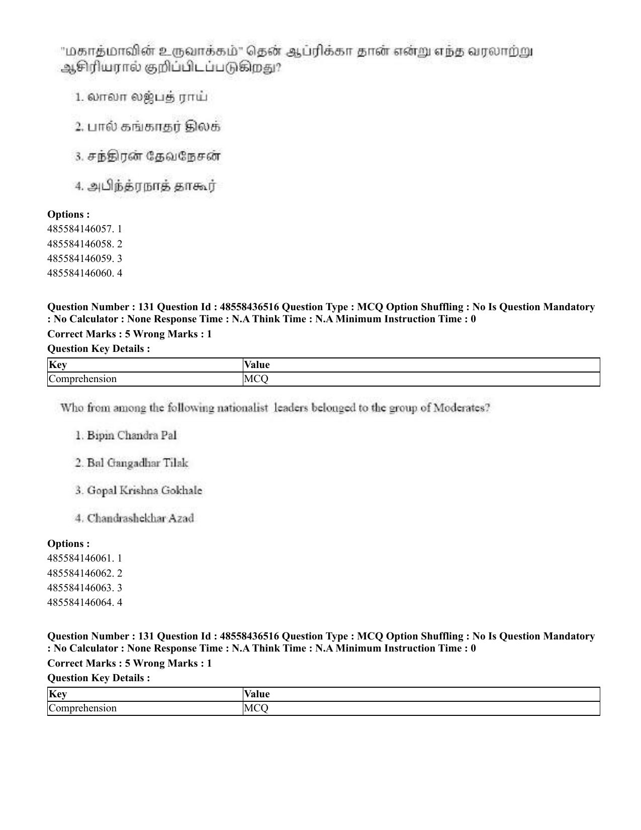 CUET 2023 English Tamil Shift 3 Question Papers - 22 June 2023 - Page 161