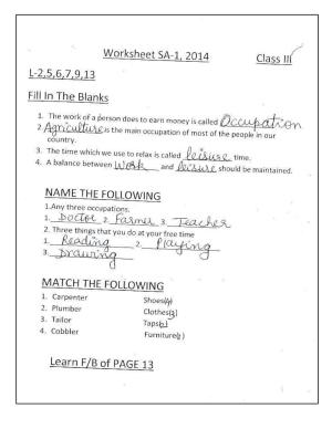 Worksheet for Class 3 EVS Assignment 78 Revision