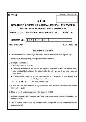 Karnataka NTSE 2015 LCT Question Paper