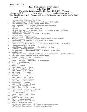 Hemchand North Gujarat University Sample Paper July-Sept 2021: B. A. B. Ed. Semester-I Foundation Compulsory English (Text: Bridges) (Theory)  Paper Code - 3326 (New Course) 