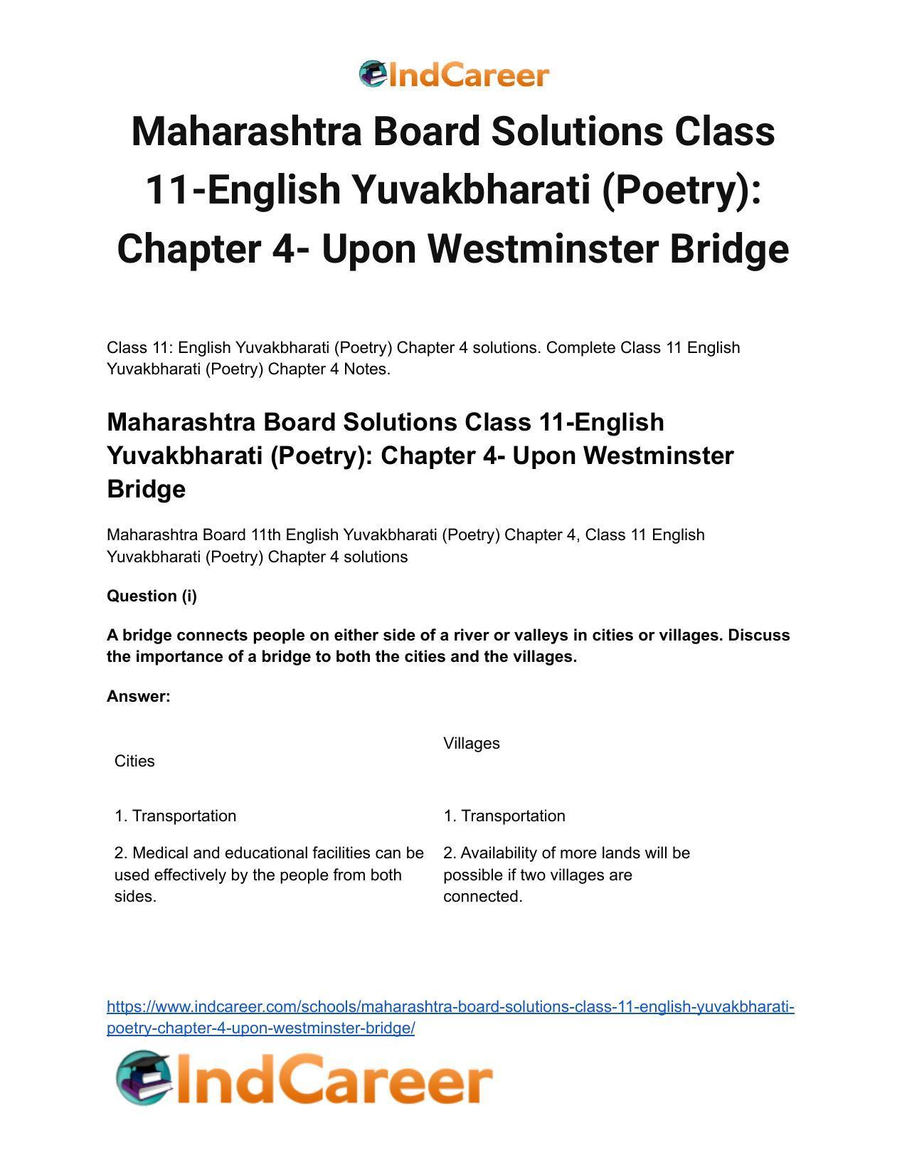 Maharashtra Board Solutions Class 11-English Yuvakbharati (Poetry): Chapter 4- Upon Westminster Bridge - Page 2